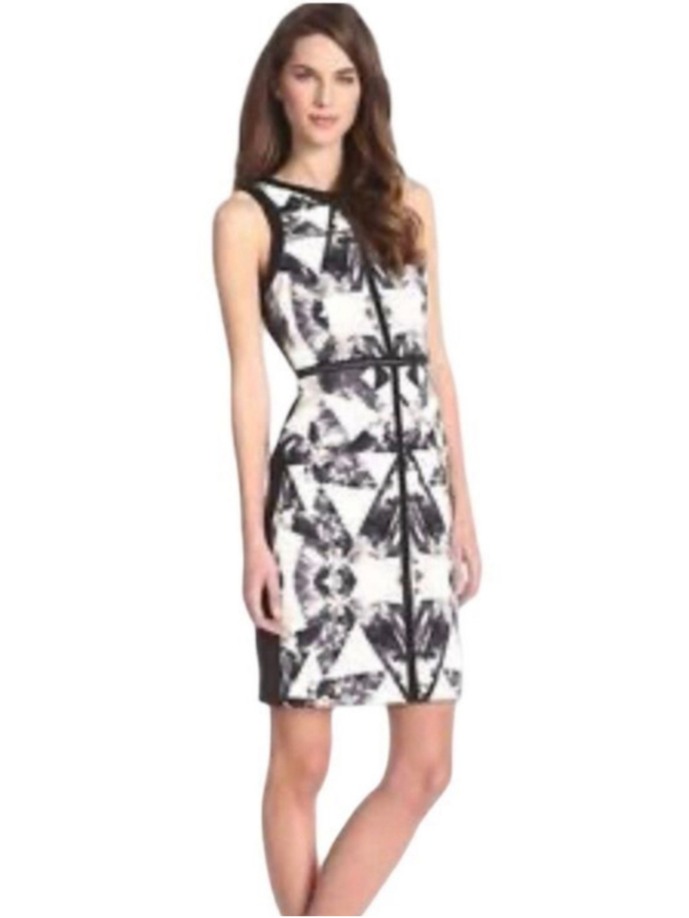 Vince Camuto Geometric Print Sheath Mini Dress Size 10 Black White NEW with Tag